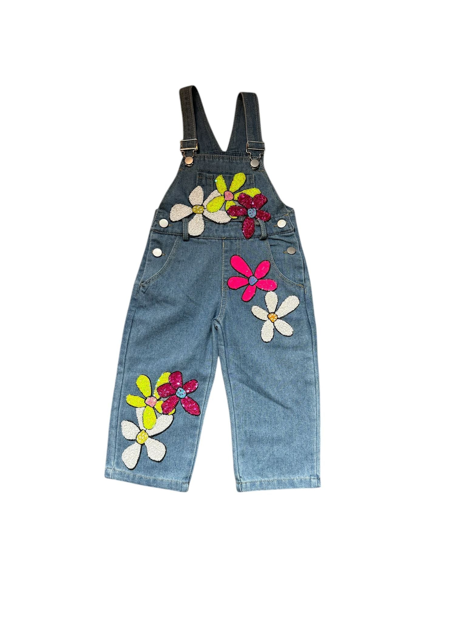 Sparkling Flower Denim Romper