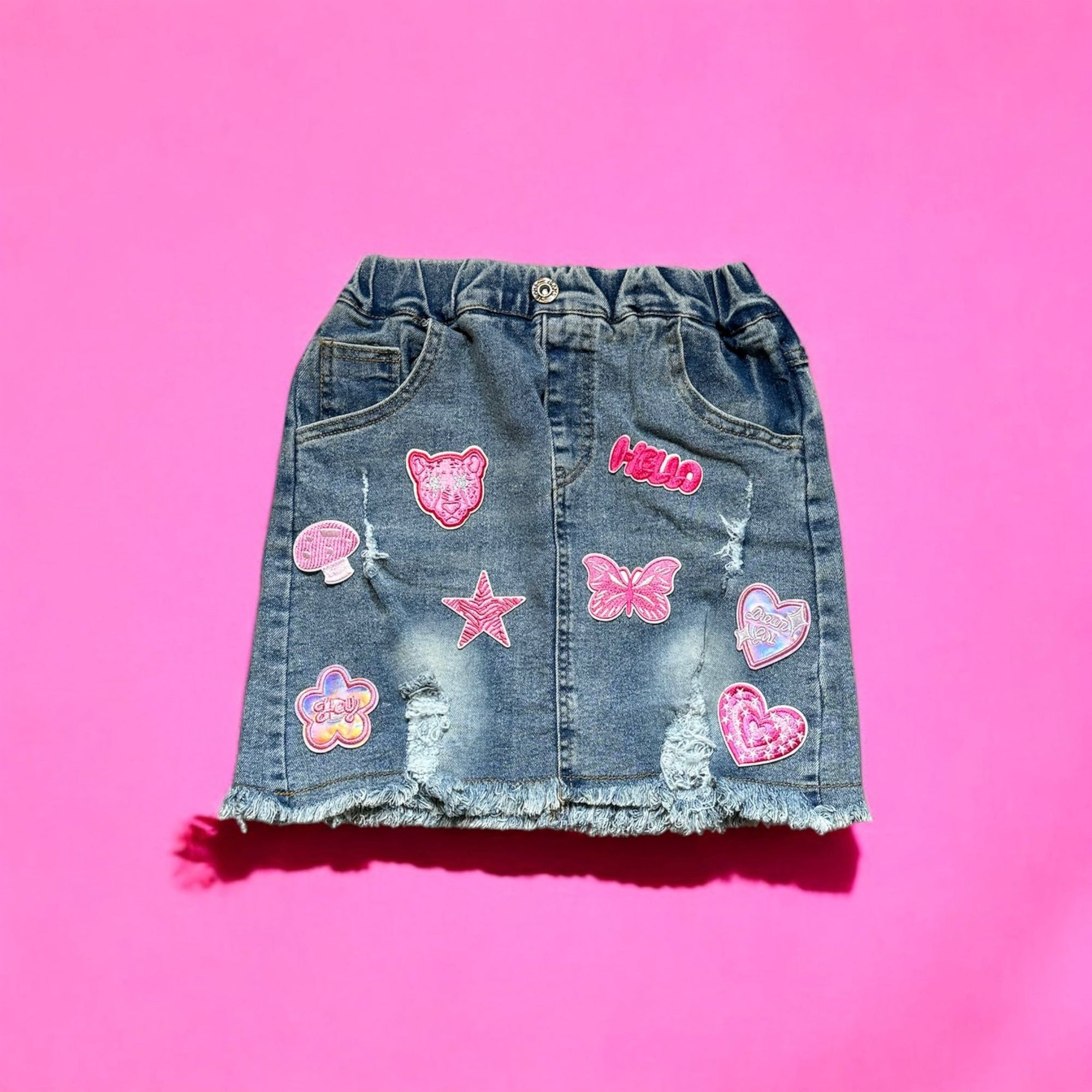 Pink Patchwork Denim Skirt