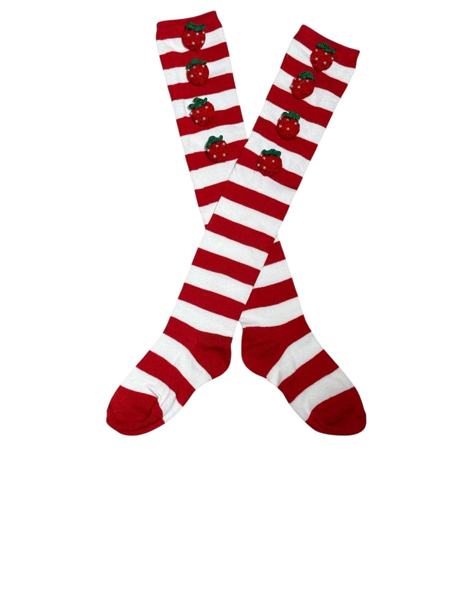 Strawberry Whimsical Striped Knee high socks